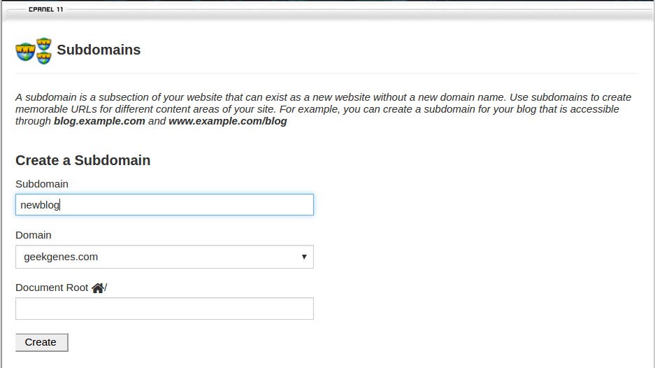 subdomain creat