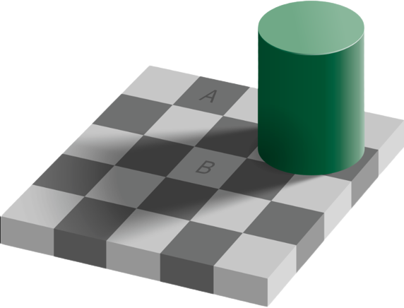 وهم checker shadow illusion الصورة من Edward H. Adelson