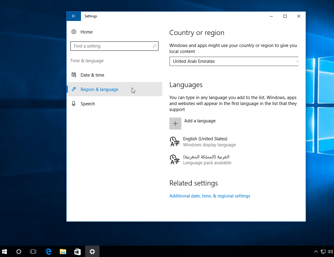 add arabic to windows10 1