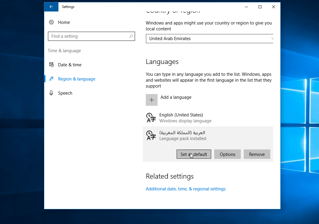 add arabic to windows10 final step