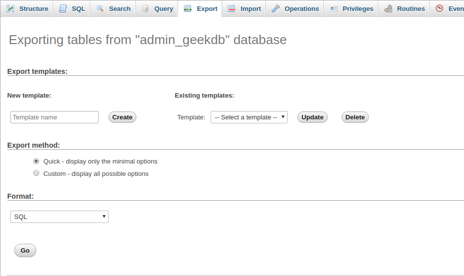 Export database step 1