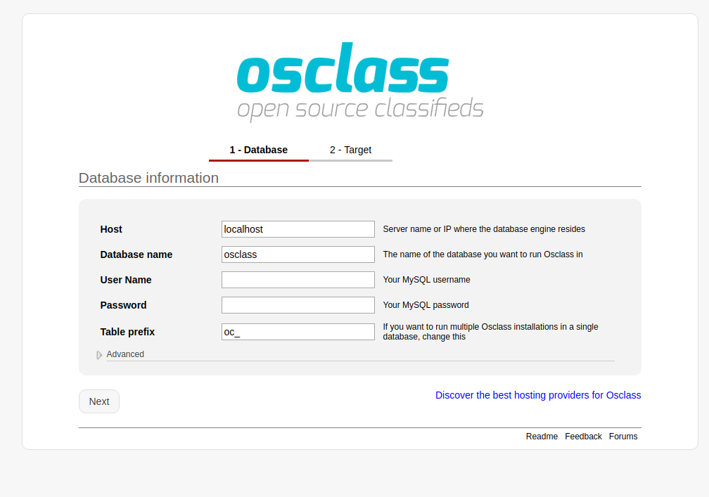 how to install Osclass step 3