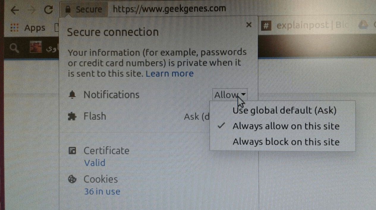 notifications in Google Chrome step 1