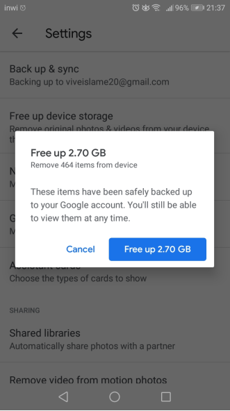 Free up device storage step 2