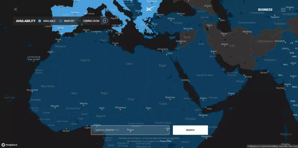 توافر الإنترنت الفضائي من ستار لينك في الدول العربية